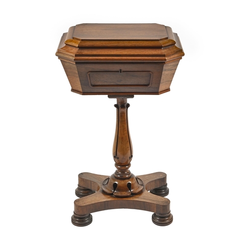 1110 - A Victorian rosewood teapoy, on baluster pillar, platform and turned feet, 78cm h; 37 x 48cm... 