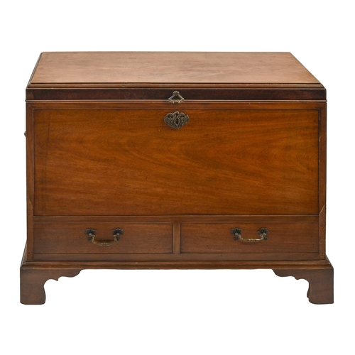 1120 - A mahogany chest, early 20th c, with blind drawer and brass handles, 70cm h; 42 x 90cm... 