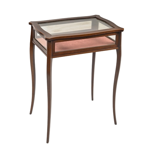 1142 - A Victorian inlaid mahogany display table, on scrolling tapered legs, 72cm h; 56 x 38cm... 