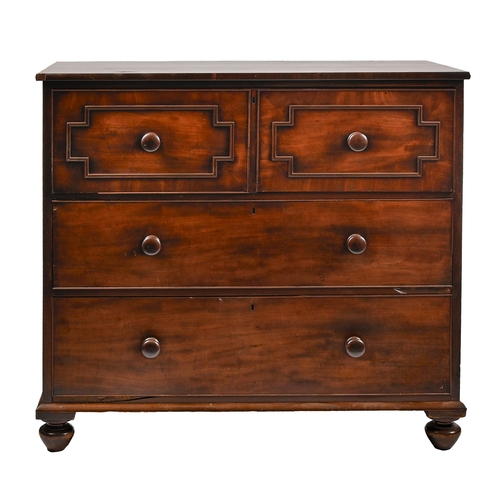 1155 - A George III mahogany geometric secretaire chest of drawers, on turned bun feet, 104cm h; 115 x 53cm... 