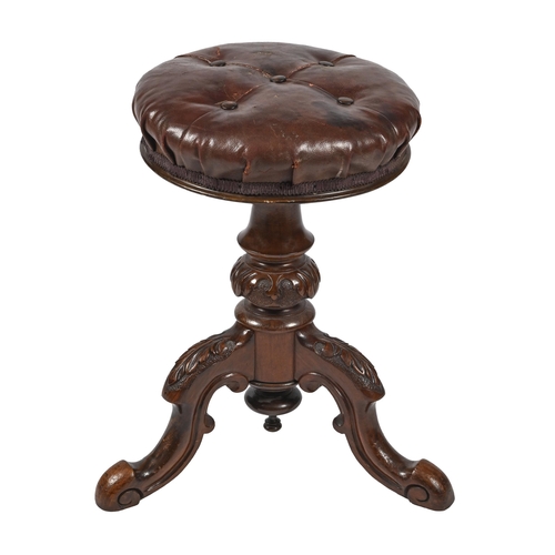 1157 - A Victorian carved mahogany piano stool, with button back leather covered seat, 50cm h... 