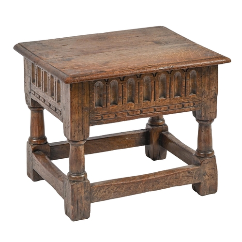 1158 - A George III carved and joined oak box stool, 36cm h