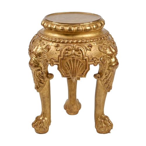 1159 - A Victorian Kentian revival giltwood stand, early 20th c, the apron carved with scallop shells and s... 