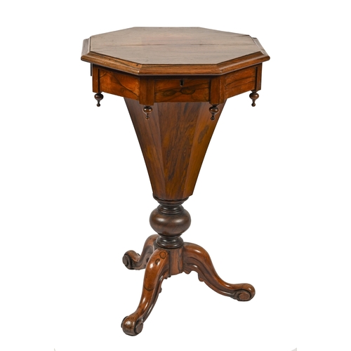 1163 - A Victorian rosewood work table, of octagonal shape, with fitted interior, 69cm h; 44 x 44cm... 