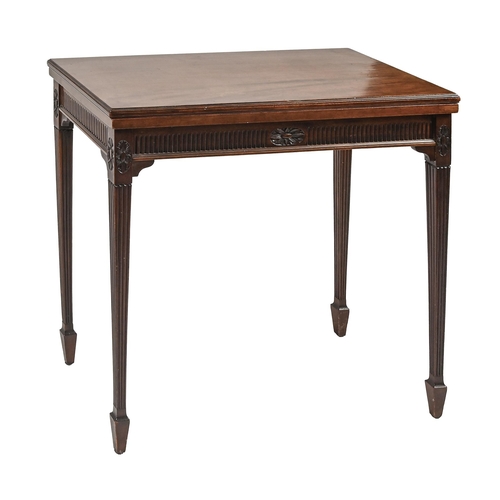 1166 - A Victorian carved mahogany card table, on square tapering fluted legs, 70cm h, 77cm w... 