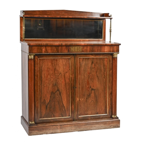 1169 - A Victorian giltmetal mounted and brass inlaid rosewood chiffonier, the lower part enclosed by panel... 