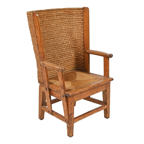 1178 - A child's Orkney chair, early 20th c, of pine and straw-work with drop-in seat, 84cm h... 