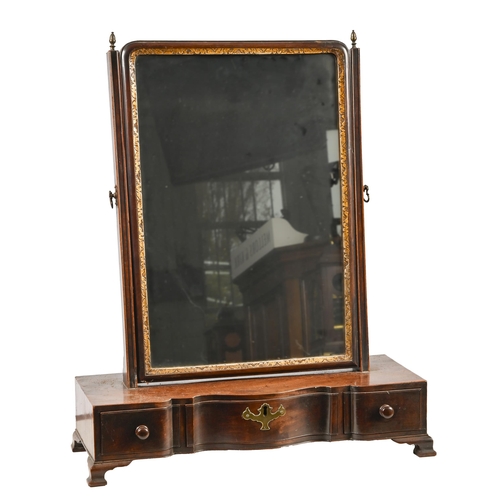 1188 - A George III mahogany dressing mirror, on serpentine base, fitted three drawers, the glass apparentl... 