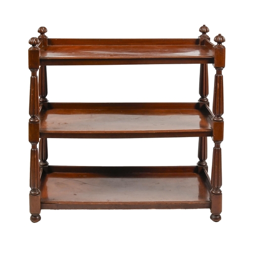 1193 - A Victorian mahogany dumb waiter, with reeded uprights and turned bun feet, 102cm h; 103 x 45cm... 