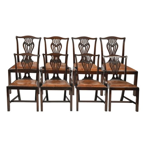 1216 - A set of eight George III-style mahogany dining chairs, with pierced splat, including a pair of elbo... 