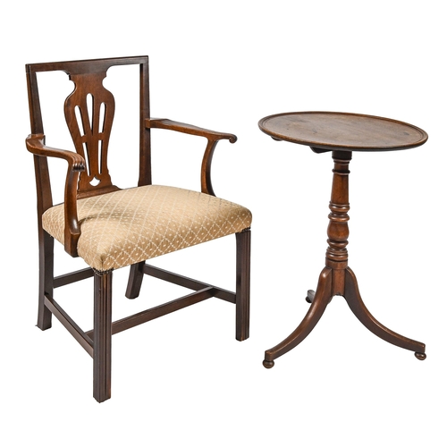 1218 - A Victorian fruitwood elbow chair, with pierced splat and contemporary mahogany tripod table on turn... 