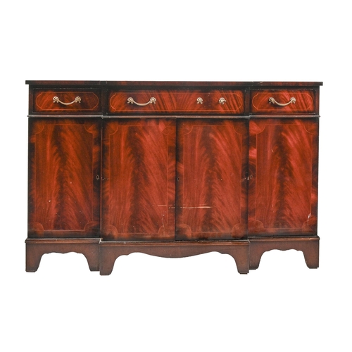 1229 - An inlaid mahogany breakfront sideboard, on bracket feet, 92cm h; 138 x 42cm