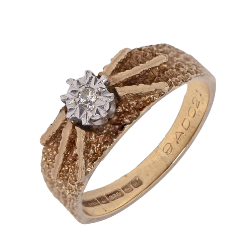 126 - A diamond ring, illusion set in 9ct gold, with textured shoulders, Birmingham 1977, 3.5g, size M... 