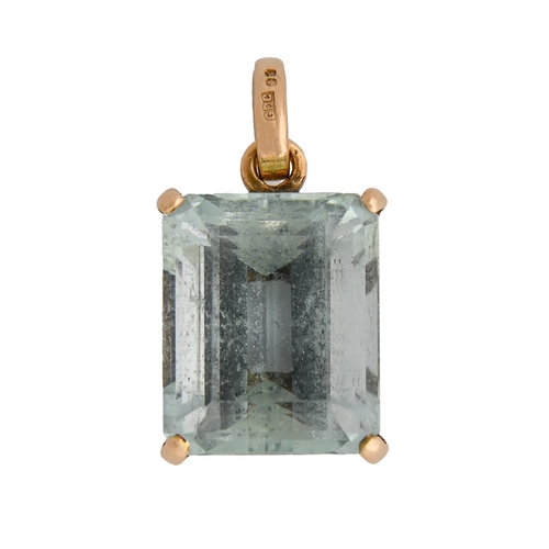 13 - An aquamarine pendant, the step cut aquamarine 12 x 14mm, in gold marked 585, 4.4g