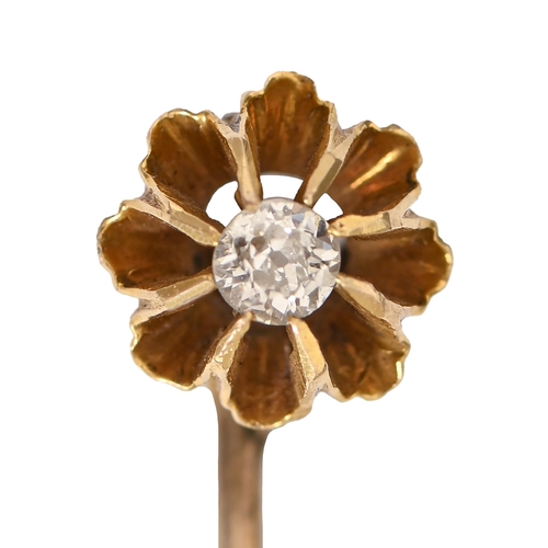 134 - A Victorian gold stickpin, with diamond terminal, terminal 8mm diam, 1.9g