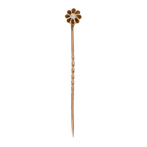 134 - A Victorian gold stickpin, with diamond terminal, terminal 8mm diam, 1.9g