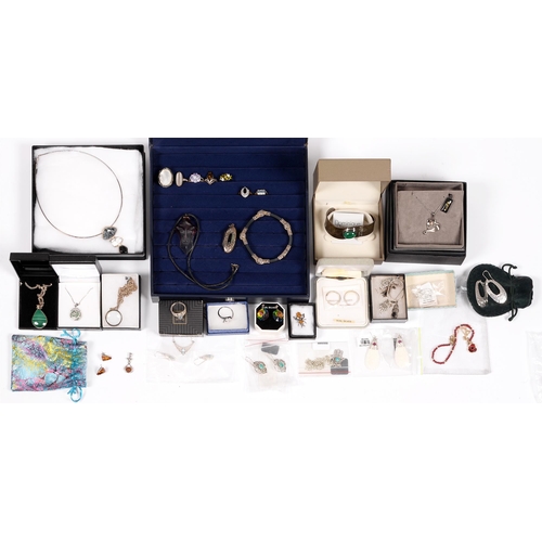 155 - A collection of silver jewellery, including Clogau and other pendants, bracelets, lockets, etc, all ... 