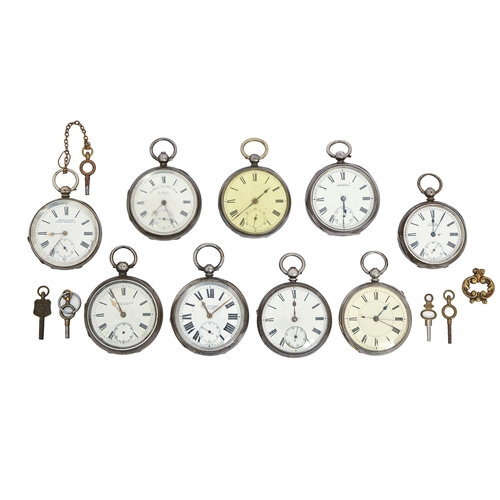 164 - Nine English, Swiss and North American silver lever watches, early 20th c