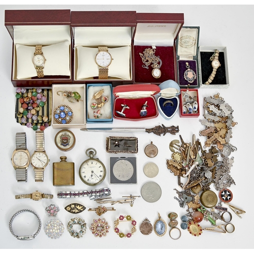 174 - Miscellaneous costume jewellery and watches, to include silver articles, coins, etc