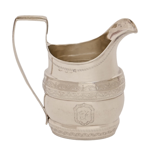 209 - An Irish George III silver cream jug, crested, 13.3cm h, marks rubbed, maker probably Daniel Egan, D... 