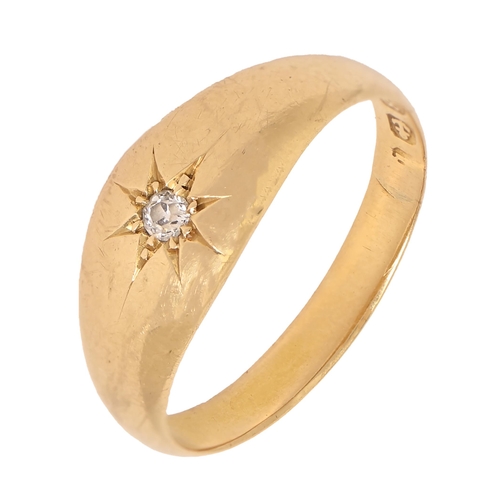 22 - A Victorian diamond ring, gypsy set in 18ct gold, Birmingham, date letter rubbed, 3.2g, size MProven... 