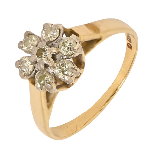 27 - A diamond ring, with cluster of old cut diamonds, on later associated 18ct gold hoop, London 1977, 3... 