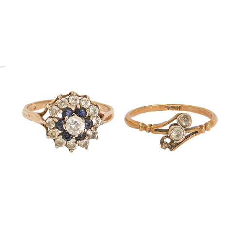 30 - A white stone ring, in gold, marked 18ct and another gem set gold ring, 3.8g, size K, L (2)... 