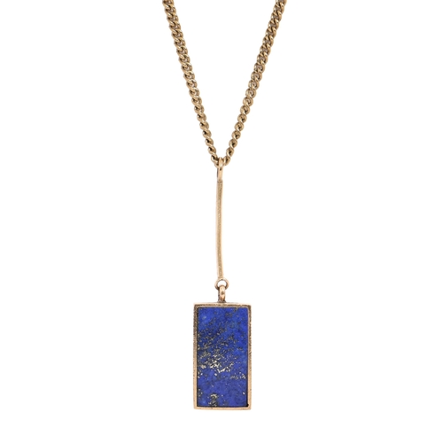 4 - A lapis lazuli pendant, in 9ct gold, 12 x 21mm, London 1975 and 9ct gold necklet, 12.5g... 