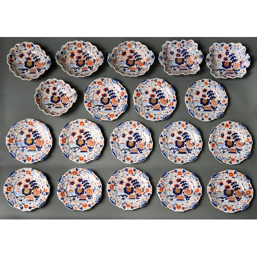 511 - An Ironstone Japan pattern dessert service, c1830, with moulded rims, impressed mark, pattern no 100... 