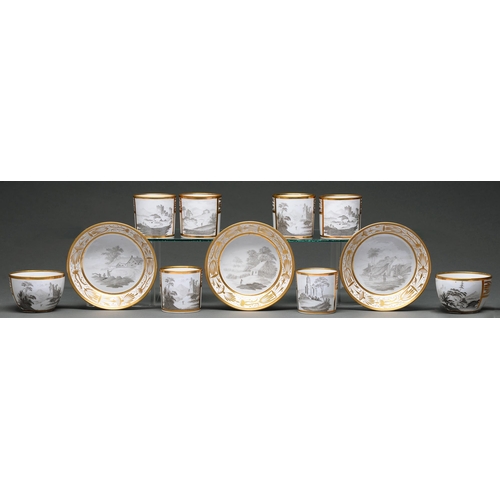 512 - A Spode bat printed tea and coffee service, c1800, printed with scenes from the Landscape Ruins and ... 