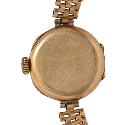 52 - A 9ct gold lady's wristwatch, 25mm diam, import marked London 1921, on 9ct gold bracelet, 21.4g... 