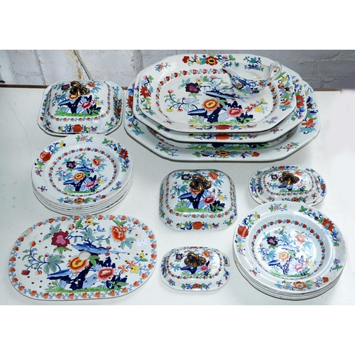 540 - A Japan pattern ironstone dinner service, c1830, printed and painted in a Japan style, printed mark,... 