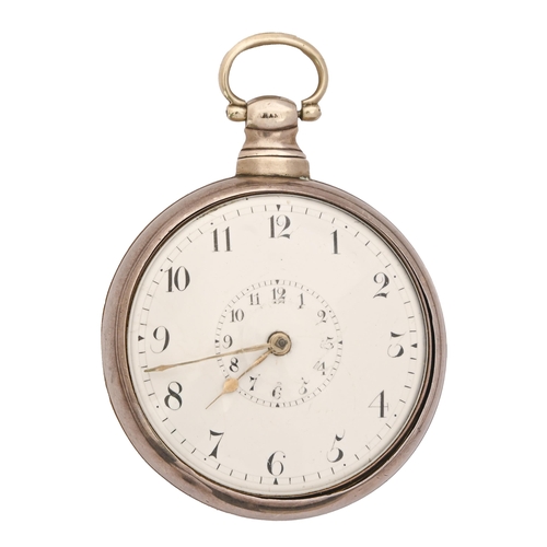 55 - An English silver pair cased verge watch, the unsigned movement numbered 2669, with enamel dial, cha... 