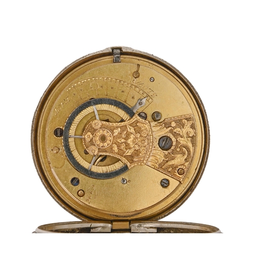 55 - An English silver pair cased verge watch, the unsigned movement numbered 2669, with enamel dial, cha... 