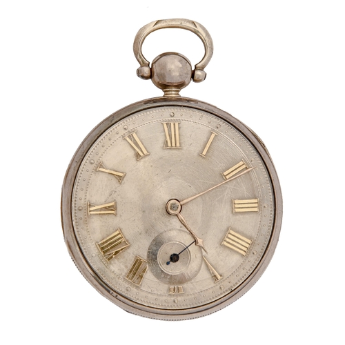 56 - An English silver fusée lever watch, Gordon & Fletcher, Dublin, No 2399, with engine turned dial... 