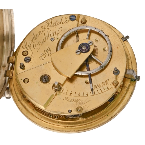 56 - An English silver fusée lever watch, Gordon & Fletcher, Dublin, No 2399, with engine turned dial... 