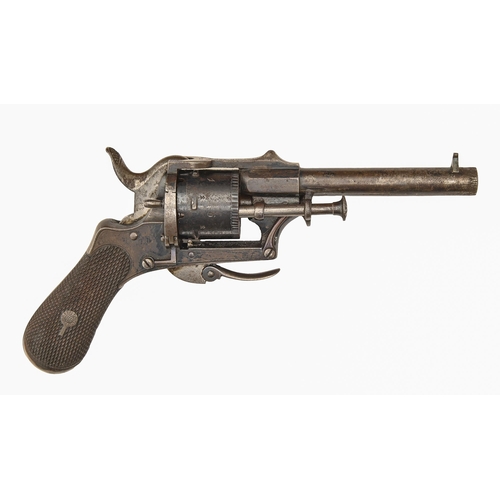 560 - A Belgian 7mm six-shot Mayer's patent pinfire revolver, c1870, with 93mm sighted two-stage barrel, h... 