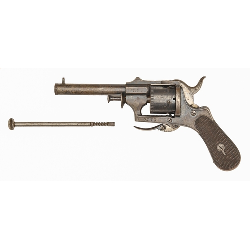 560 - A Belgian 7mm six-shot Mayer's patent pinfire revolver, c1870, with 93mm sighted two-stage barrel, h... 