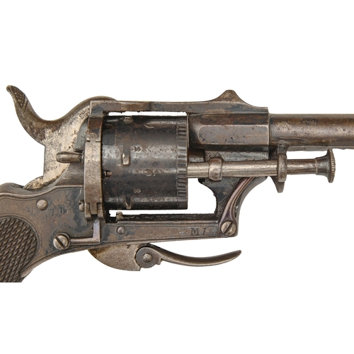 560 - A Belgian 7mm six-shot Mayer's patent pinfire revolver, c1870, with 93mm sighted two-stage barrel, h... 