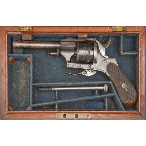 560 - A Belgian 7mm six-shot Mayer's patent pinfire revolver, c1870, with 93mm sighted two-stage barrel, h... 