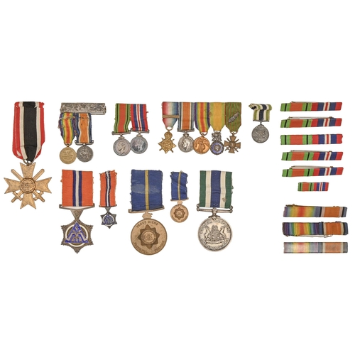 562 - Miscellaneous medals, mainly miniature singles, pairs and groups, including 1914 Star and clasp, Sou... 