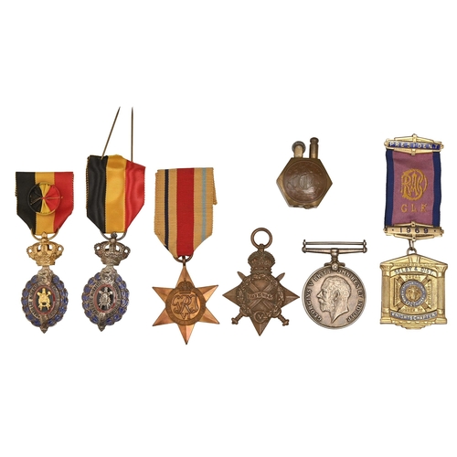 566 - 1914-15 Star, 63841 Dvr C E Parkinson R F A, British War Medal, 9143 A Sjt A D Bloor Manch R, a tren... 