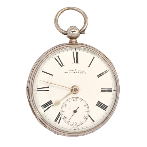 57 - A English silver fusée lever watch, Dyer & Sons, 90 Regent St London, No 39485, with enam... 