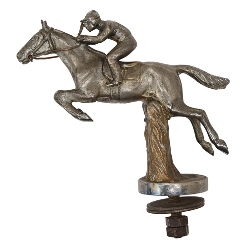 575 - Automobilia. A chromium plated horse and jockey radiator mascot, mid 20th c, 10cm h