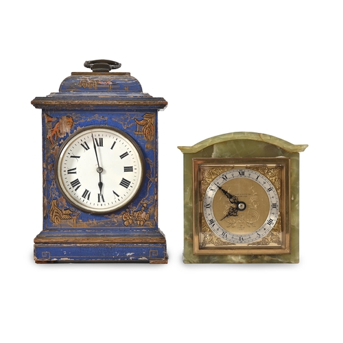 593 - A blue japanned mantle timepiece, 1930s, 24cm h and an onyx timepiece (2)