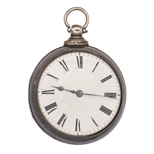 60 - An English silver pair cased verge watch, the unsigned enamel dial numbered 6681, with chain fusée m... 