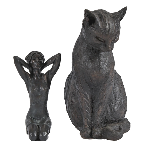 606 - A life-sized bronze resin sculpture of a cat, cast from the model by Rosalie Johnson, 1994, 34cm h a... 