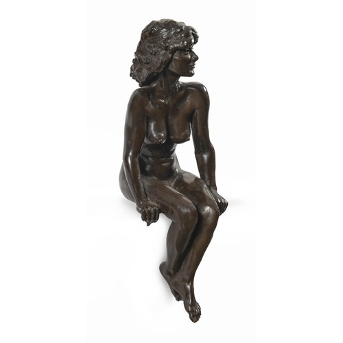 607 - A bronze resin sculpture of Jacci on Mantelpiece, cast from the model by Tom Greenshields, 42cm h... 