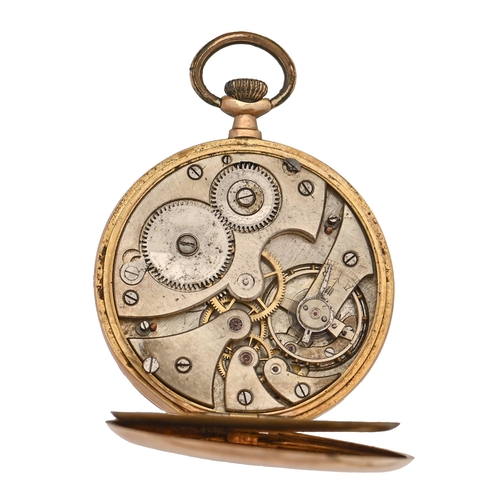 61 - A Tambora gold keyless lever watch, c1920, base metal cuvette, 44mm diam, marked 14K, 49.2mm diam... 