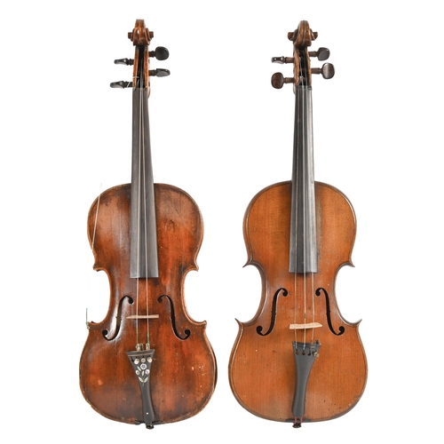 631 - A violin, early 20th c, labelled S Kiappos St Petersburg, cased and another similar, in mahogany cas... 